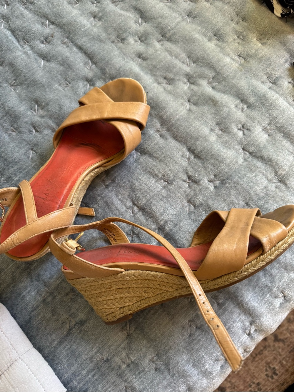 Cole Haan Tan Leather Espadrille Wedge Sandals